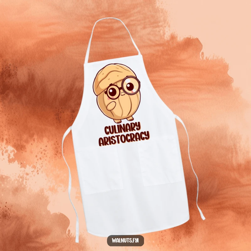 Funny Posh Walnut Apron: A sophisticated walnut shell with a monocle, perfect for kitchen adventures and nutty flair.