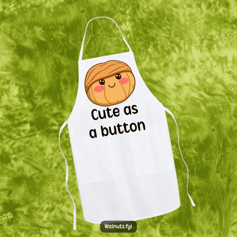 Funny Apron showcasing a charming kawaii walnut with rosy cheeks and a sweet smile, perfect for the adorable home chef.