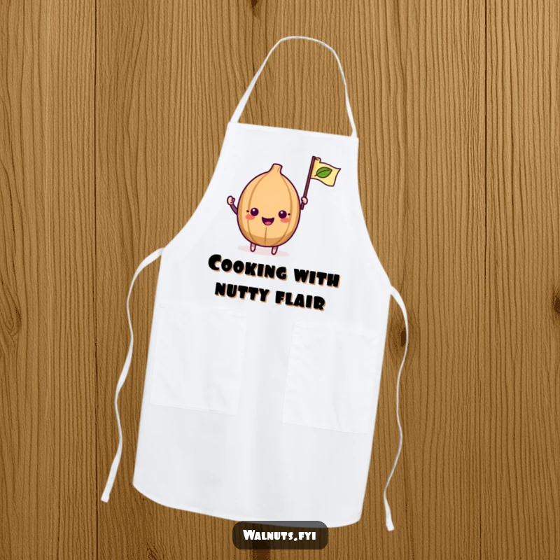 Funny Kawaii Walnut Apron: A cute walnut is ready to wave its flag, bringing festive flair to your kitchen attire.