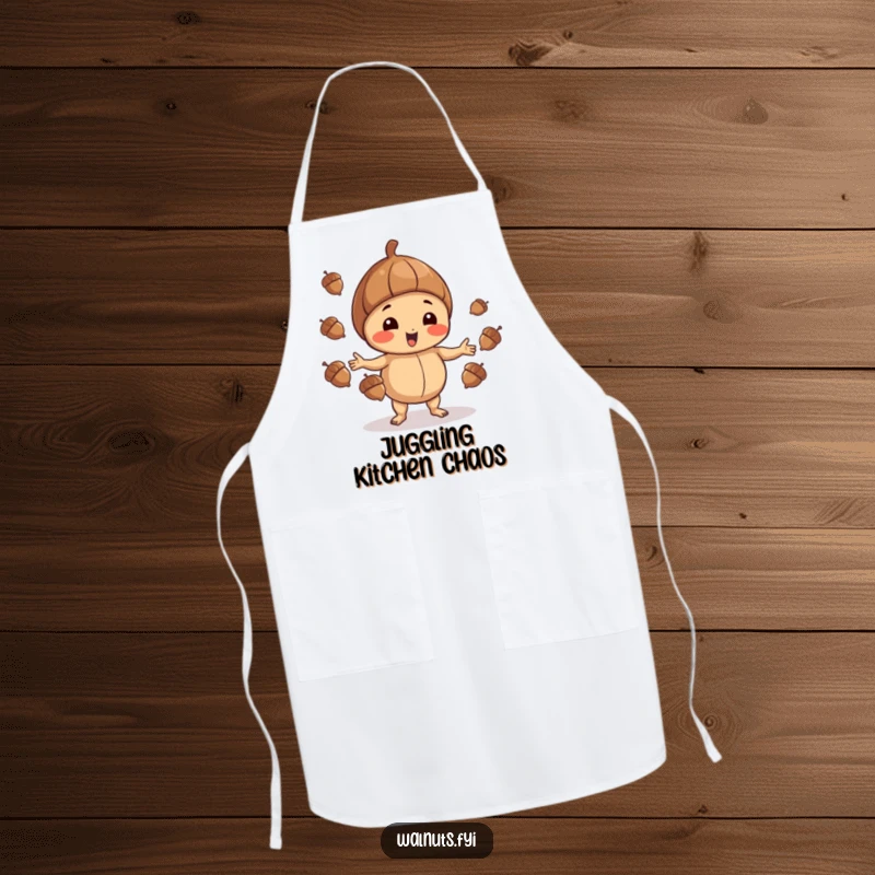 Funny Walnut Apron: Playful walnut juggling acorns, great for cooking and impressive feats, funny gift.