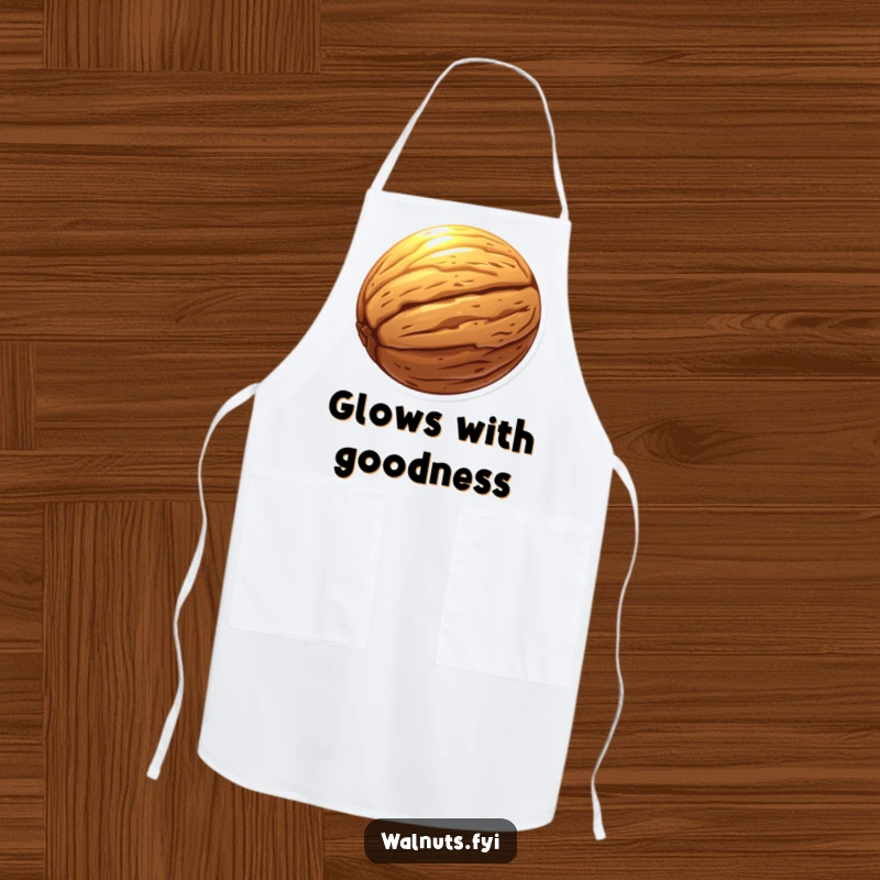 Funny apron decorated with a glowing walnut, adding a touch of magic to cooking.