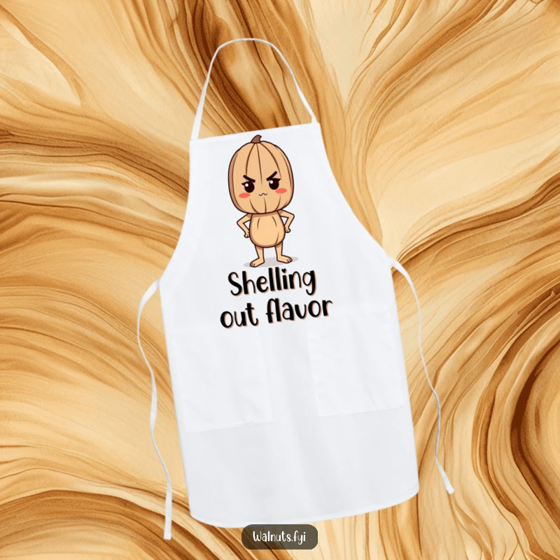 Funny apron featuring a determined walnut character standing tall and proud, ready to tackle any culinary challenge with confidence.