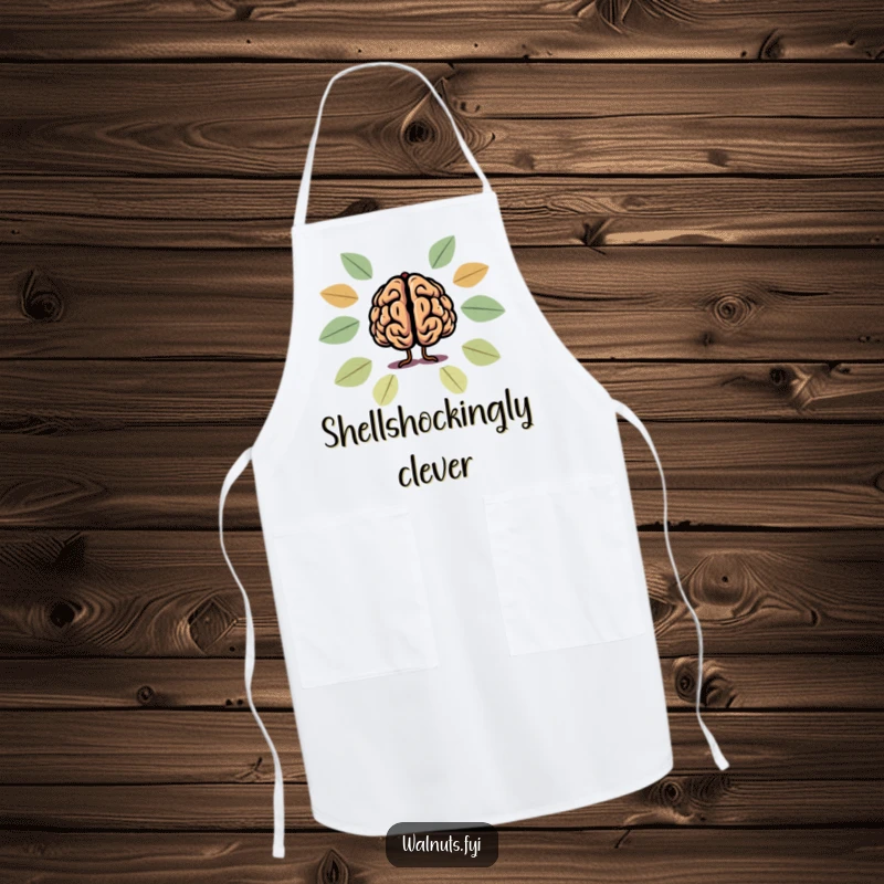 Funny brain and walnut silhouette apron, a humorous kitchen accessory for smart cooks.