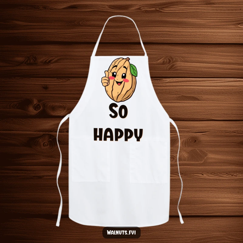 Funny apron showcasing a happy walnut giving a thumbs up, perfect for cooking with approval, a funny gift.