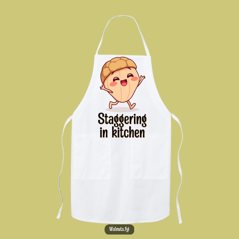 Funny Staggering Walnut Apron: Giggling Character Wobbling, Kitchen Funny Gift