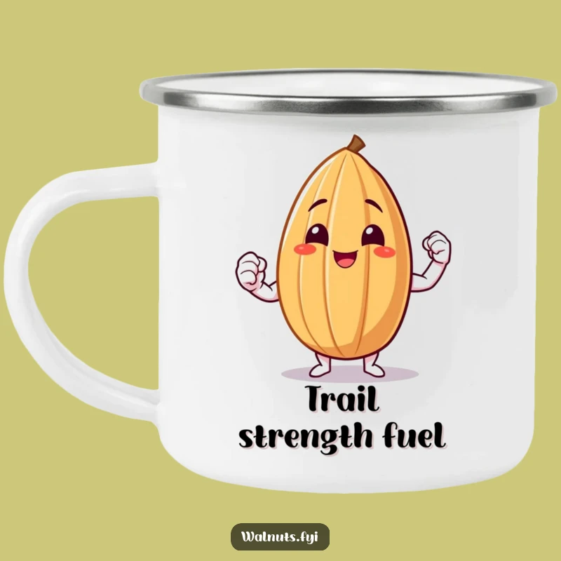 Funny Almond Flex Camping Mug - Smiling Nut Showing Muscle, Adventurous Funny Gift!
