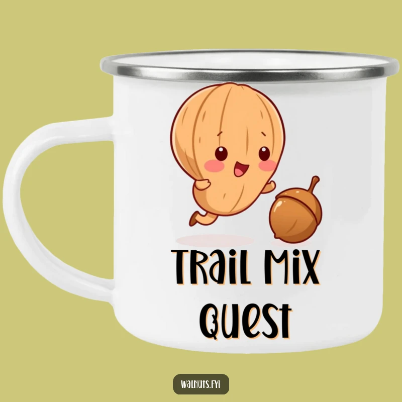 Adventure Funny Kawaii Walnut Camping Mug - Playful Acorn Chase Mug