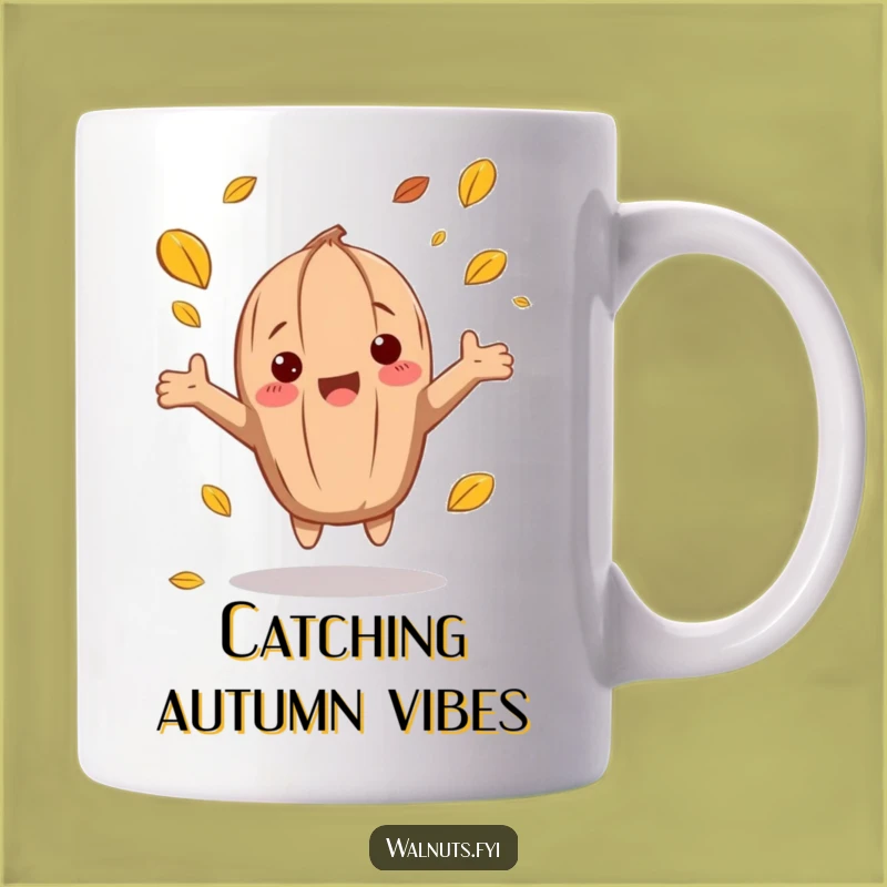 Funny Autumn Walnut Mug: Embracing leaves, a perfect hilarious gift for fall lovers.