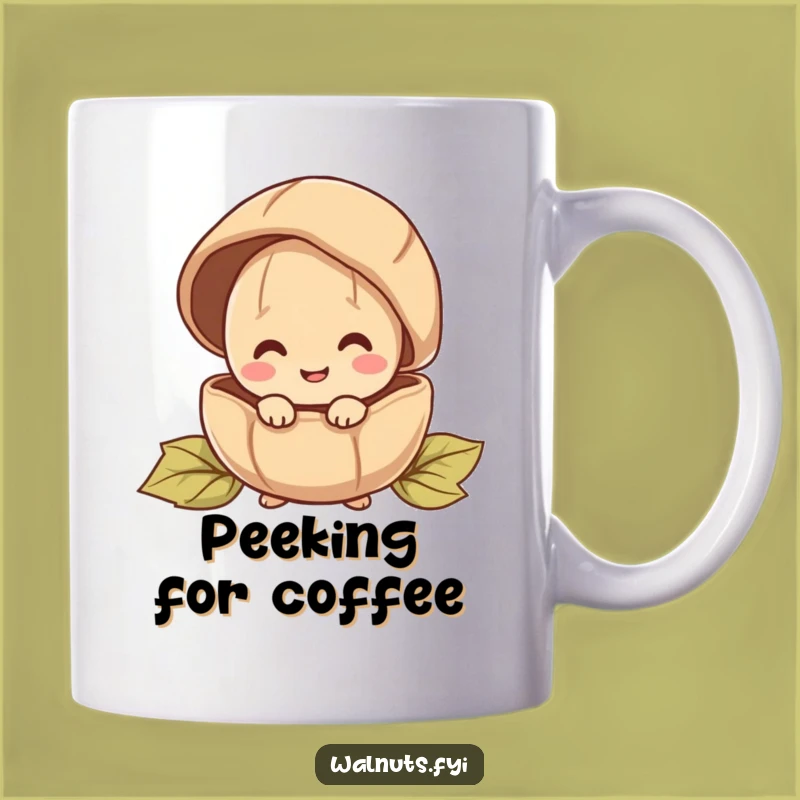 Funny Peeking Walnut Mug: Happy Character Hiding, Mysterious Funny Gift for Nut Fans