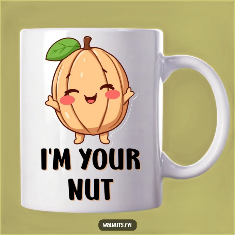 Funny Wink Walnut Mug: A Happy Nut Holding Coffee For a Hilarious Gift
