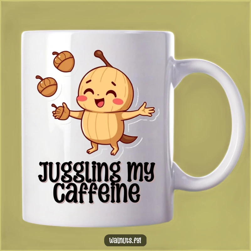 Funny Juggling Walnut Mug: Acorn mastery fun, a perfect hilarious gift.