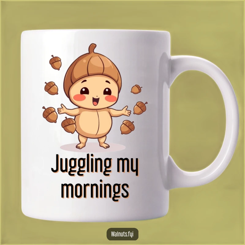 Funny Walnut Juggling Mug: Playful Nut Skill, Acorn Fun, Perfect Funny Gift
