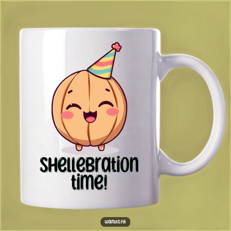 Funny Walnut Party Mug: Cheerful Winking Nut, Celebration Vibes, Perfect Funny Gift