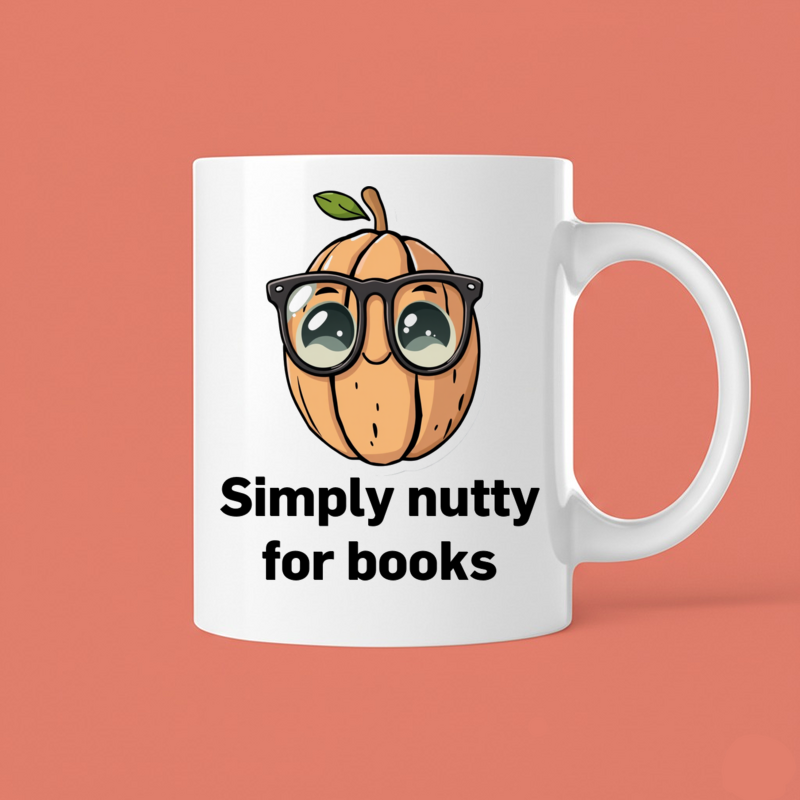 Whimsical Walnut Reading Glasses Mug for Book Lovers 