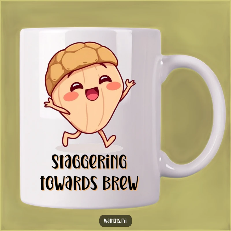 Funny Staggering Walnut Mug: Giggling Character Wobbling, Hilarious Funny Gift for Laughs