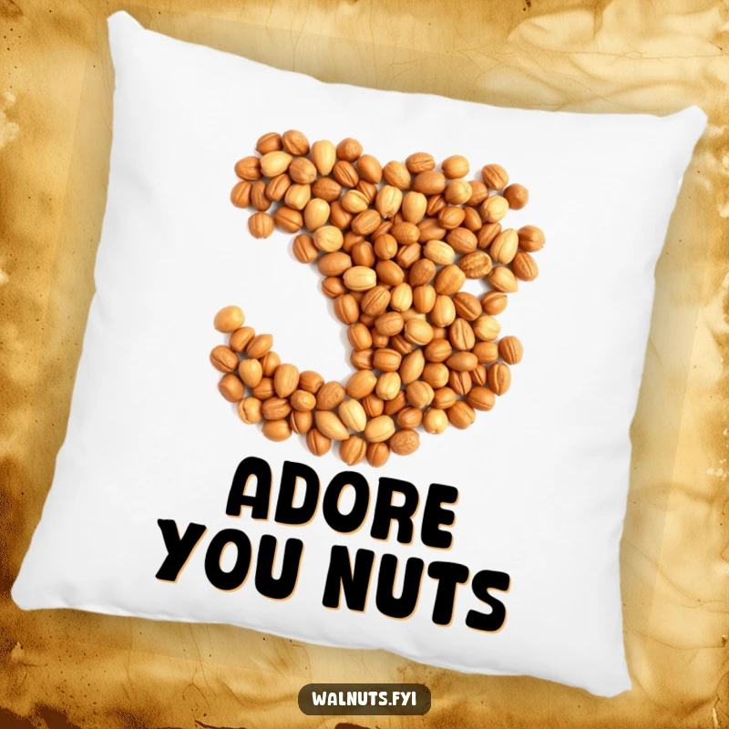 Funny pillow featuring a pile of nuts forming a heart, perfect for expressing love and comfort.