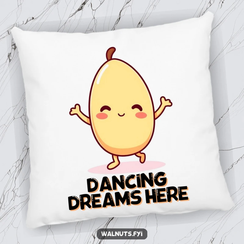 Funny Kawaii almond pillow featuring a delighted dancing character, offering comfort and a burst of animated fun for your cozy space.