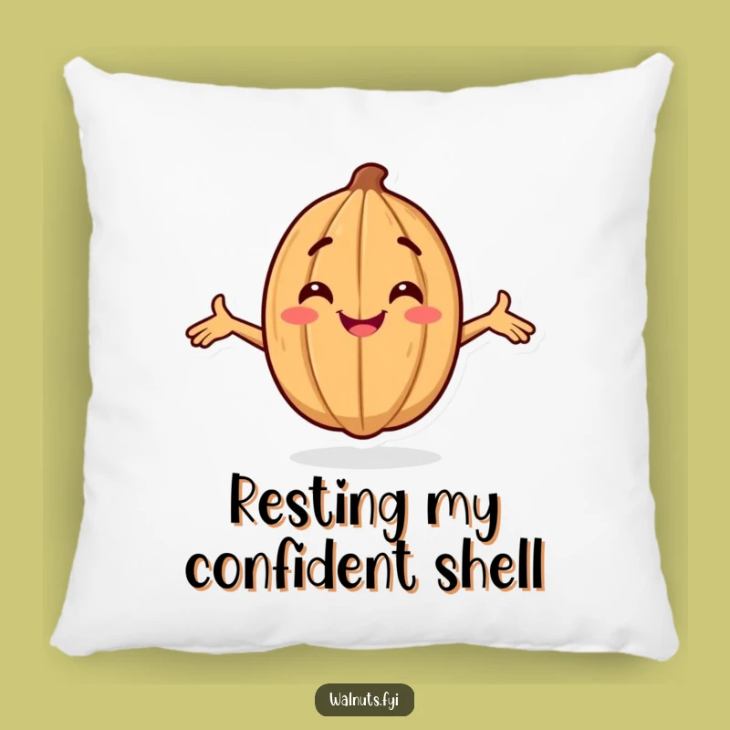 Funny Confident Walnut Pillow: Soft Smiling Posing Character, Cozy Funny Gift