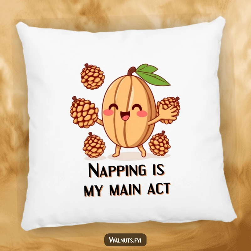 Funny Juggling Walnut Pillow, a cheerful walnut juggling pinecones, a soft and humorous decorative cushion.