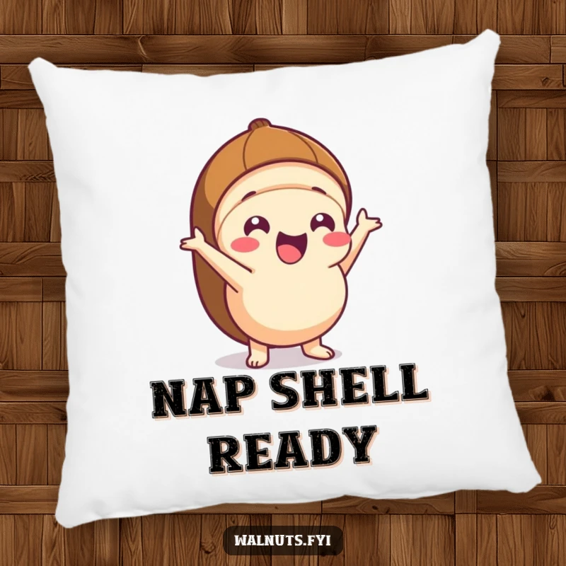 Funny Kawaii hazelnut pillow featuring an excited character popping out of its shell, offering comfort and animated fun.