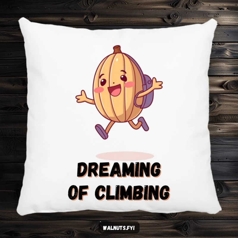 Funny Walnut Pillow: Happy anthropomorphic walnut jumps with a backpack, soft and humorous cushion.