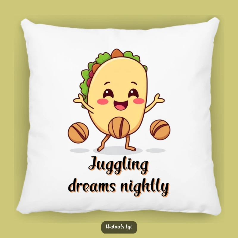 Funny Taco Juggling Walnuts Pillow: Cuddle Up with Comedic Comfort