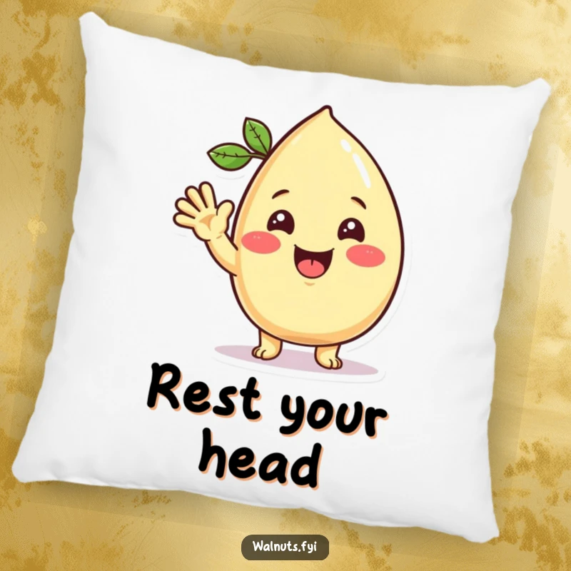Funny Kawaii cashew pillow featuring a beaming character offering a friendly wave, perfect for adding comfort and cheerful charm.