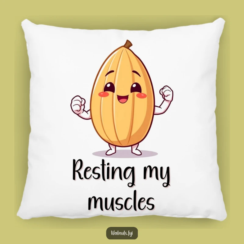 Funny Almond Flex Pillow - Smiling Nut Showing Muscle, Comfy & Funny Gift!