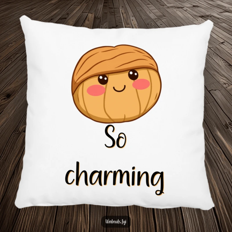 Funny Pillow featuring a super sweet kawaii walnut with rosy cheeks and a gentle smile, offering soft, adorable comfort.