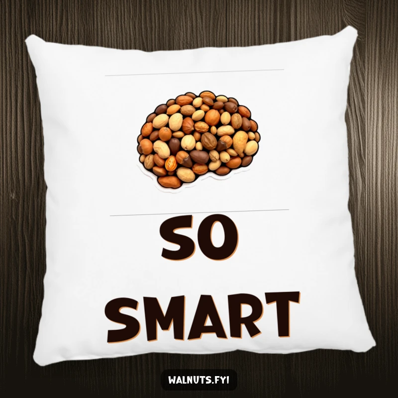 Funny pillow featuring a brain made of nuts, offering plush comfort and symbolizing intelligence with humor, an ideal funny gift.