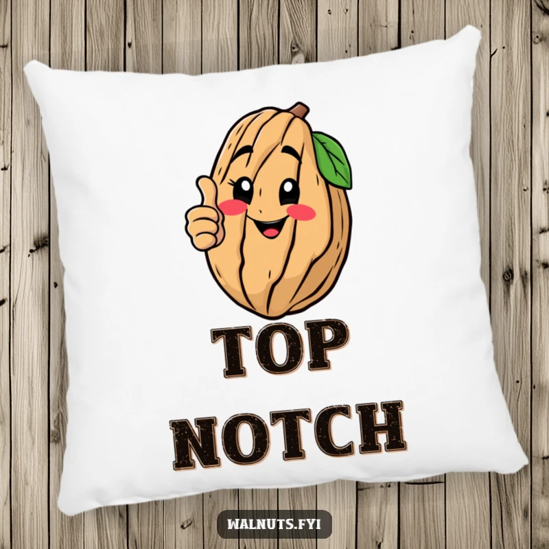Funny pillow featuring a happy walnut giving a thumbs up, offering plush comfort and positive vibes, an ideal funny gift.