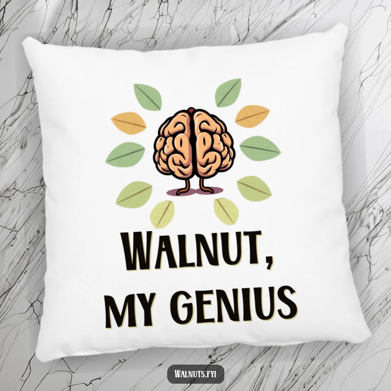 Funny brain and walnut silhouette pillow, providing comfort and humor for intelligent relaxation.