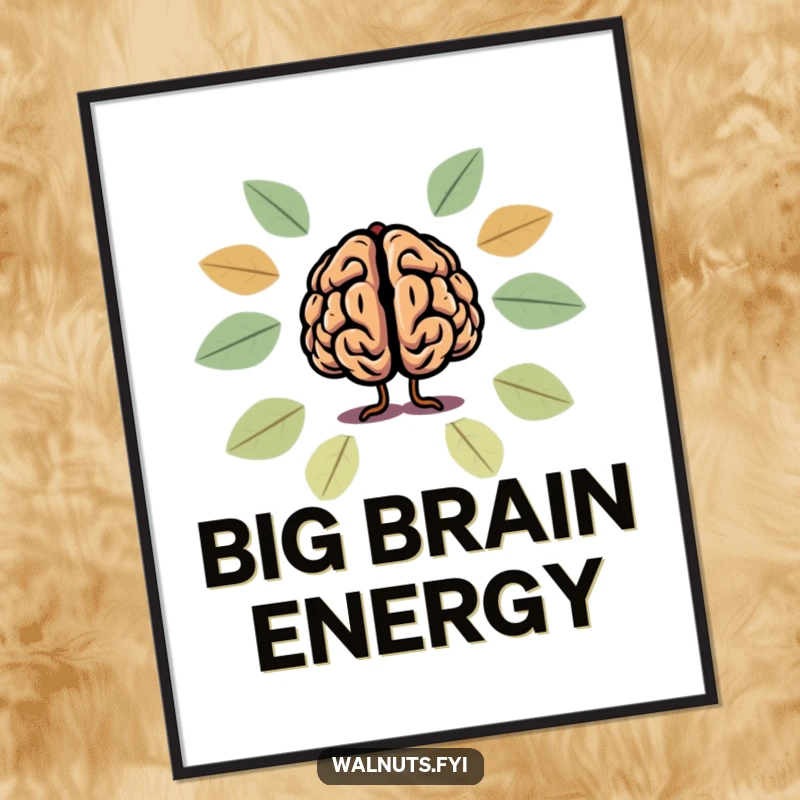 Funny brain and walnut silhouette digital art print, a witty and intelligent visual.