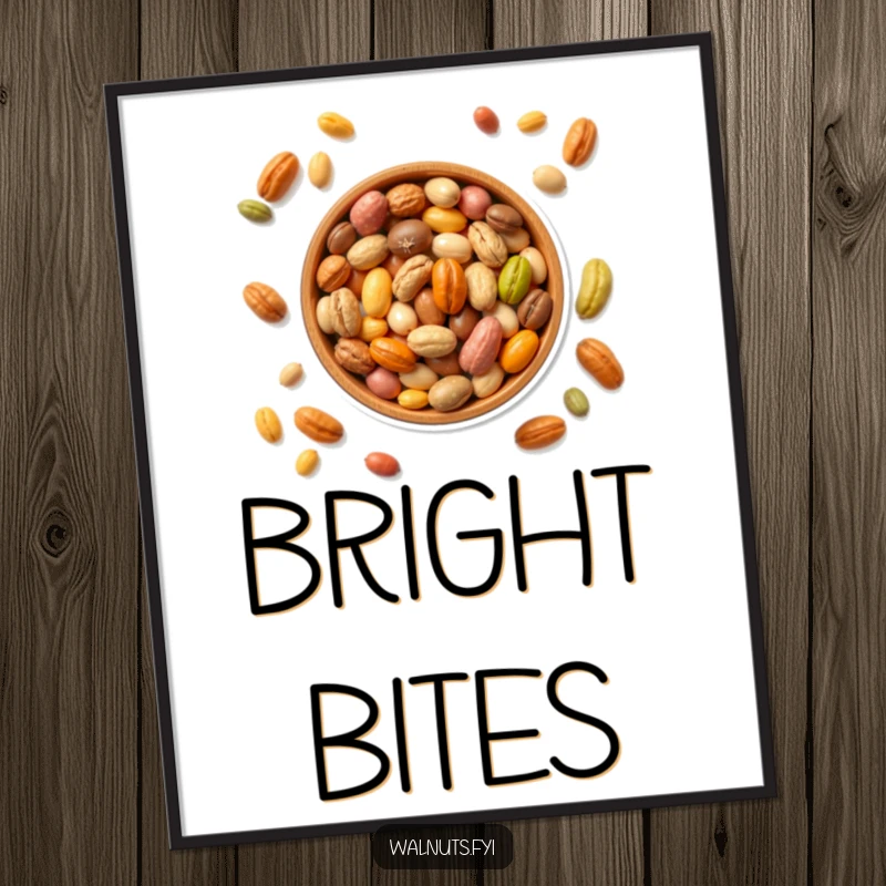 Funny digital art print of a bowl filled with colorful nuts, delivering instant vibrancy and playful appeal, an excellent funny gift.