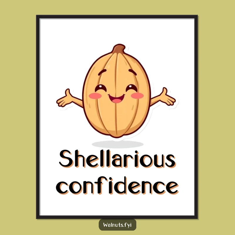 Funny Confident Walnut Digital Art: Smiling Posing Character, Instant Funny Gift Download