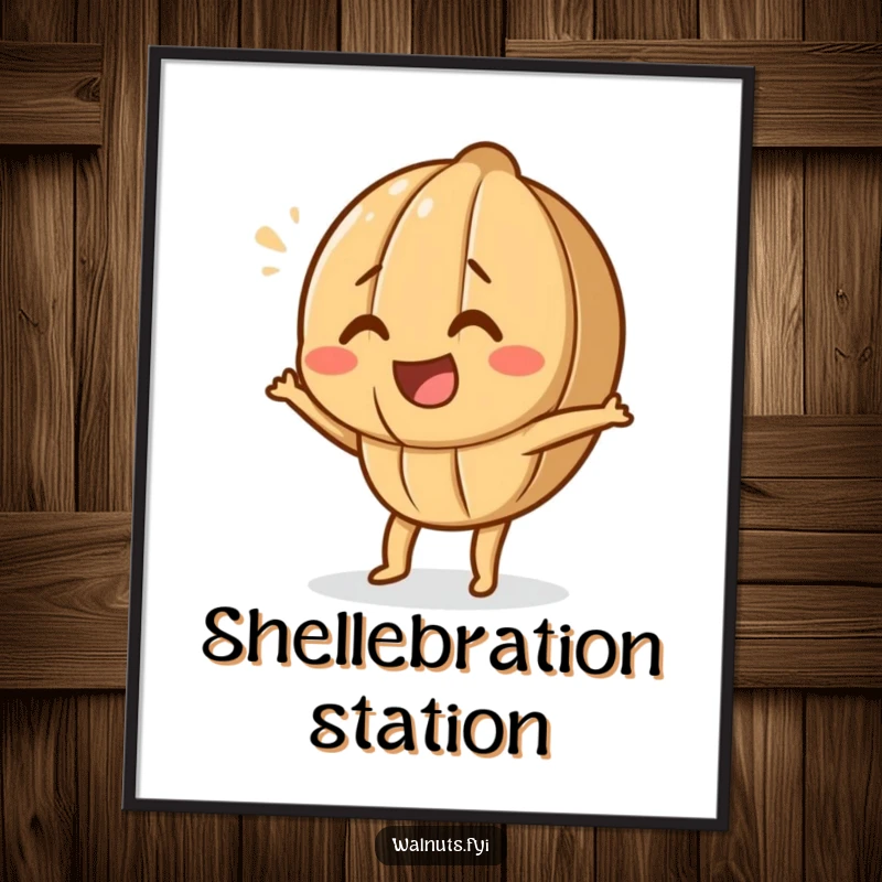 Funny Dancing Walnut Art Print of a joyful walnut character doing a silly dance move, ideal for instant wall decor.