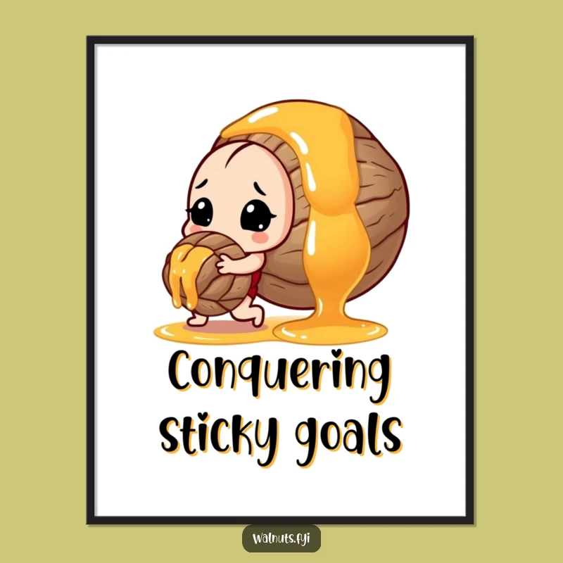 Funny Determined Walnut Pushing Honey Digital Art - Humorous Motivational Decor