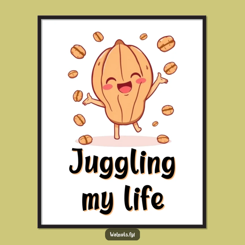 Funny Juggling Walnut Digital Art: Joyful Character Playing, Instant Funny Gift Download