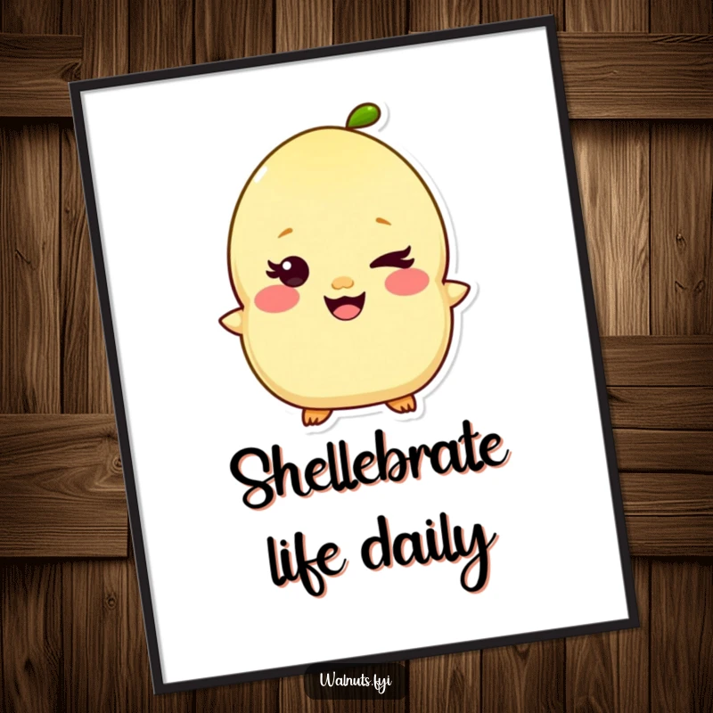 Funny Kawaii Pistachio Digital Art Print featuring a giggling character with a mischievous wink, perfect for humorous digital display. Instant funny gift.