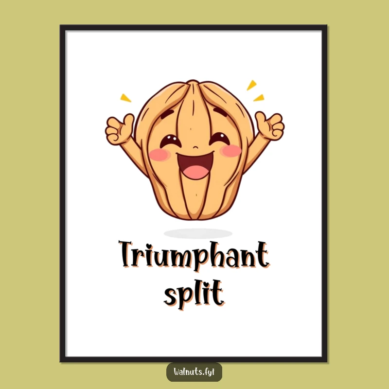 Funny Kawaii Walnut Split Digital Art - Instant Victory for Your Walls