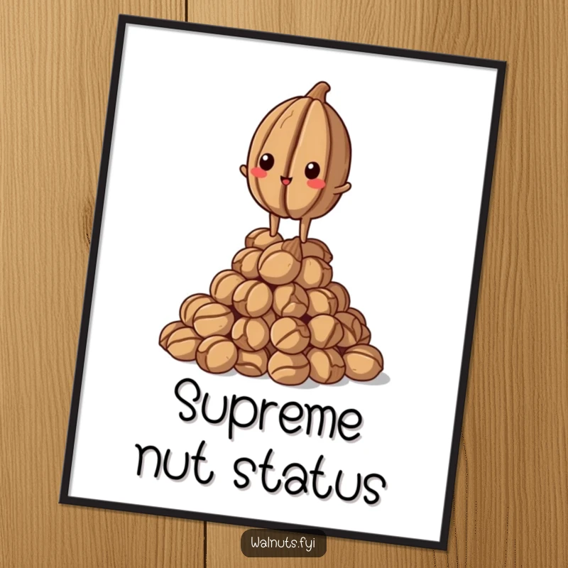 Funny Walnut Digital Art: Proud walnut standing tall on a pile, symbolizing success, perfect funny gift.