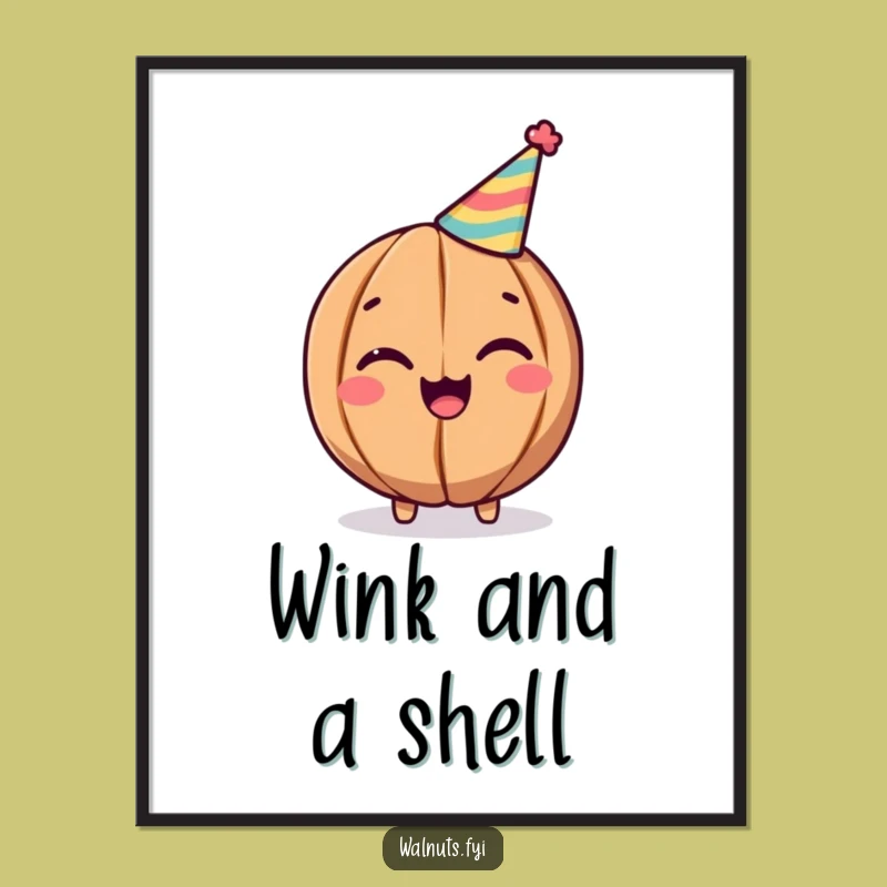 Funny Walnut Party Digital Art: Cheerful Winking Nut Print, Celebration Vibes, Perfect Funny Gift