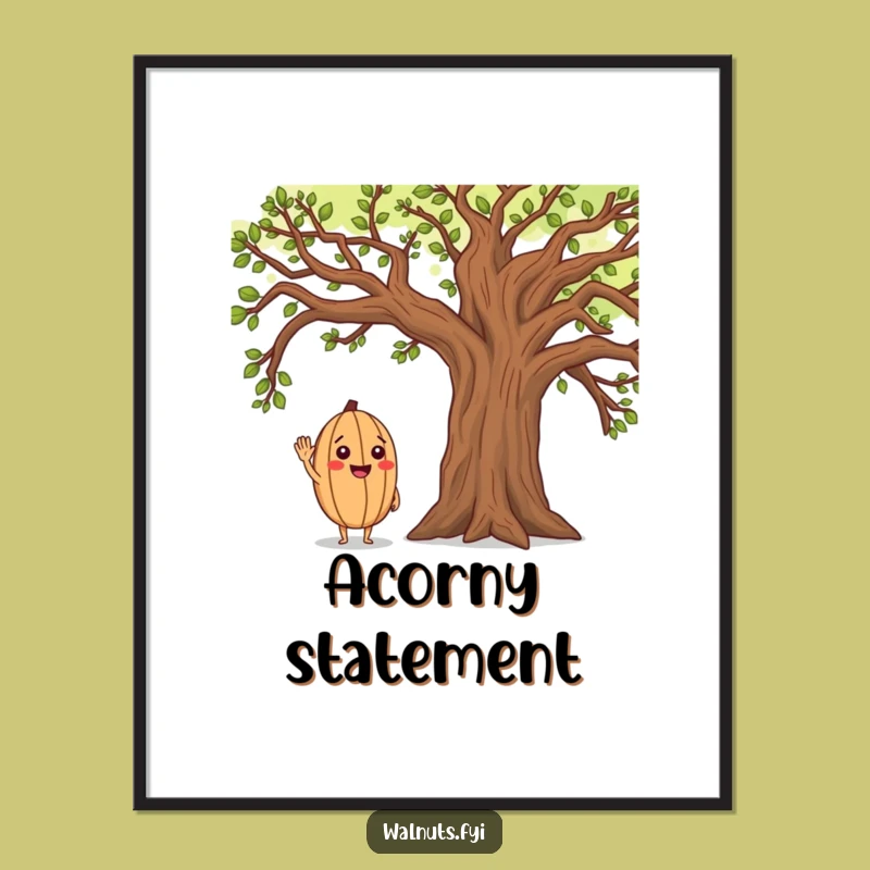 Funny Walnut Salutes Oak Tree Digital Art: Cheerful Character Print