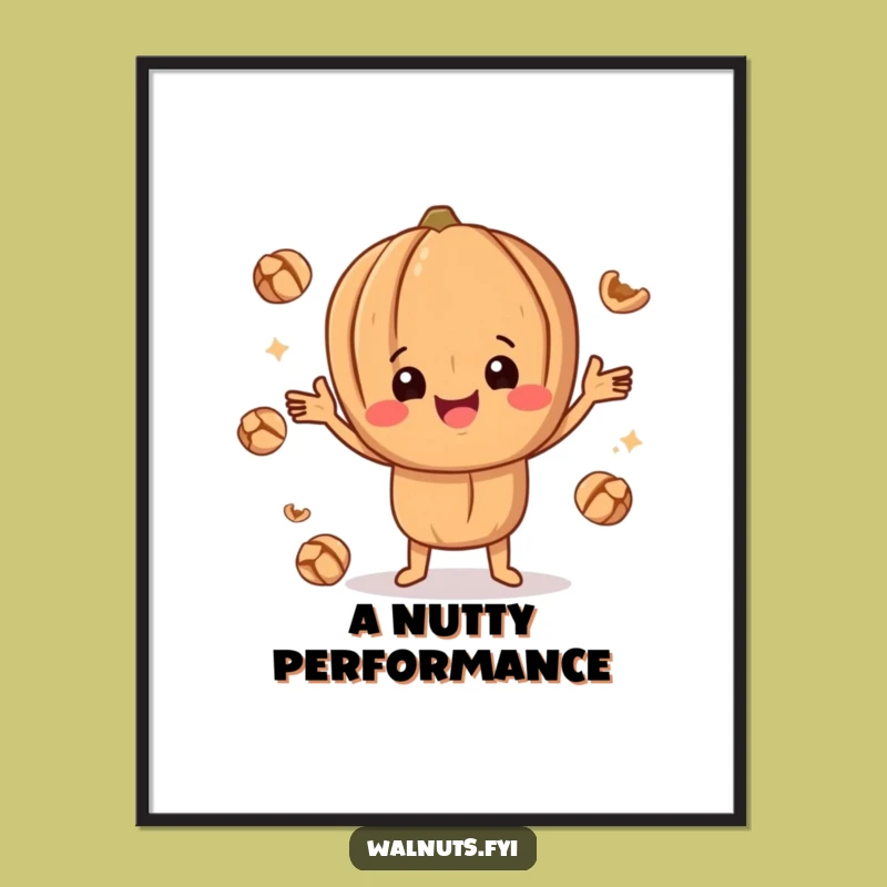Happy Juggling Walnut Digital Art: Funny Nutty Download, Instant Hilarious Gift