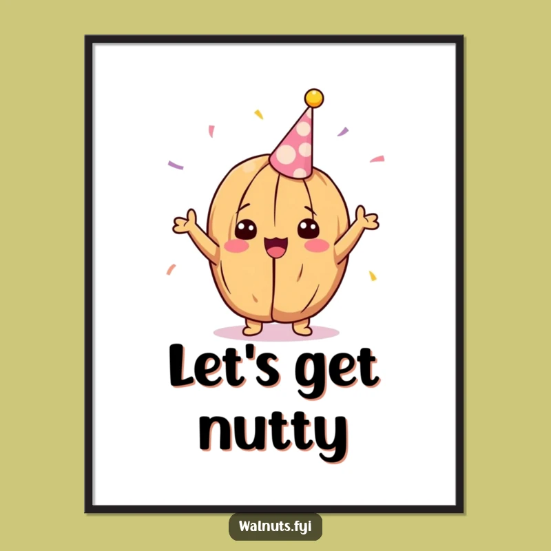 Funny Kawaii Party Walnut Digital Art - Cheerful Celebration Decor