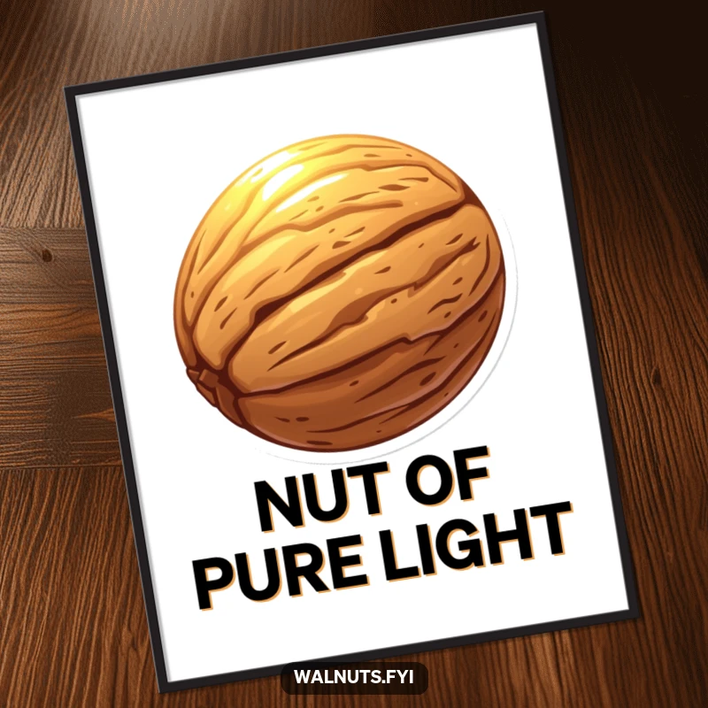 Funny digital art print of a walnut with a glowing aura, creating a mystical and humorous visual.