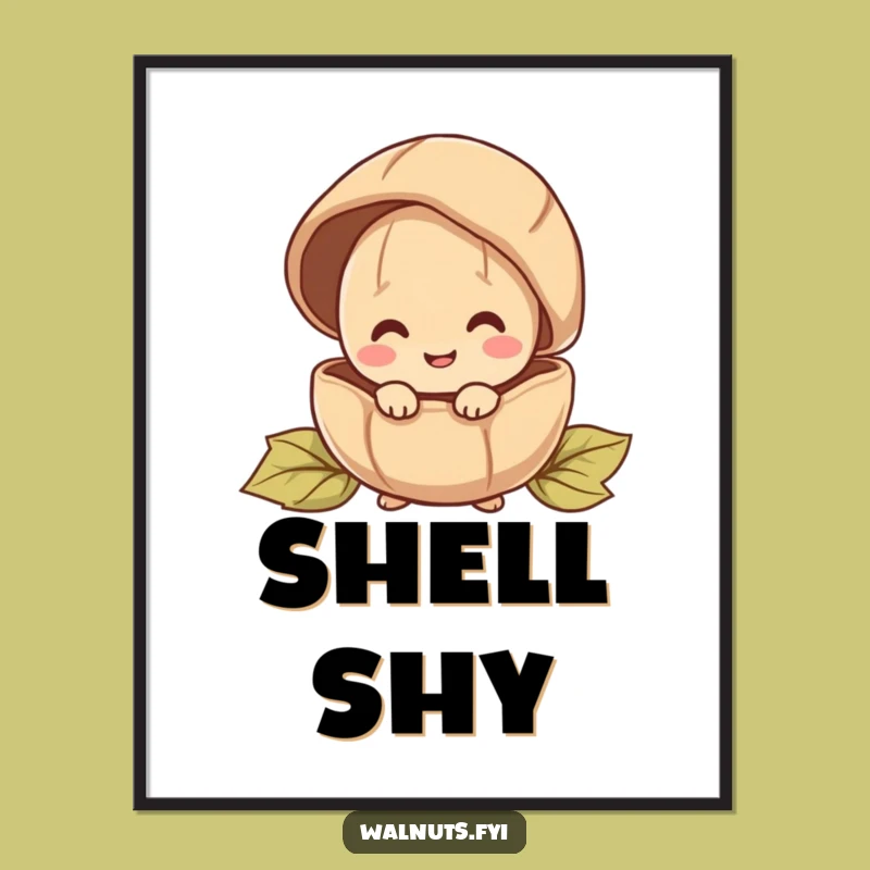 Funny Peeking Walnut Digital Art: Happy Character Hiding, Instant Funny Gift Download