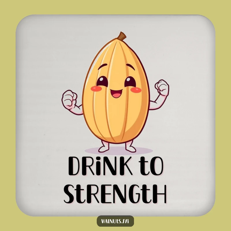 Funny Almond Flex Drink Coasters - Smiling Nut Showing Muscle, Protect Surfaces Funny Gifts!