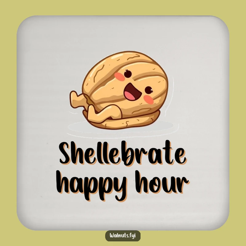 Funny Joyful Walnut Sliding Shell Coaster - Protect Surfaces Humorously
