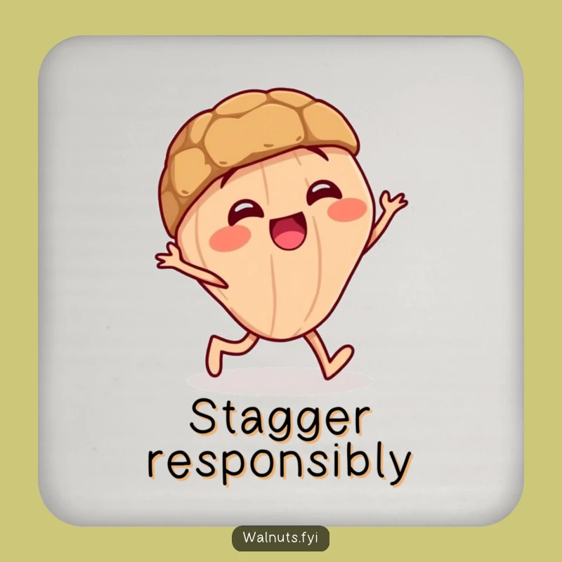 Funny Staggering Walnut Coaster: Giggling Character Wobbling, Protect Surfaces Funny Gift